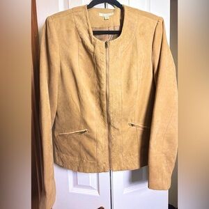 dressbarn Tan Suede Zip-Front Jacket